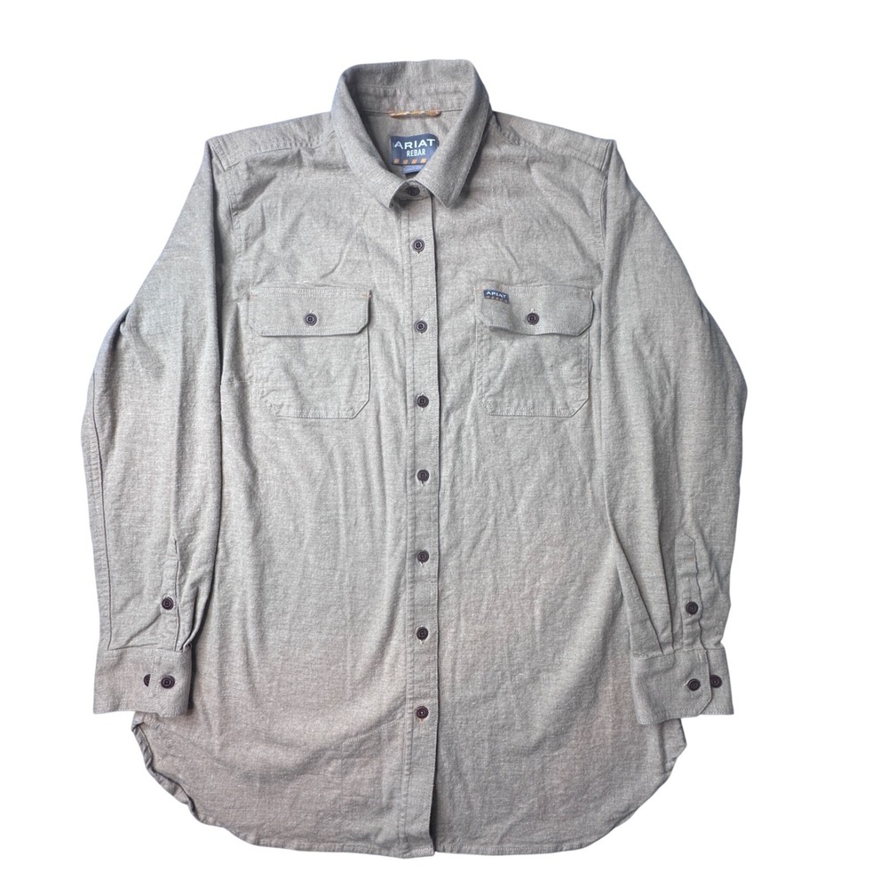 Ariat Flannel Shirt Womens L Khaki Rebar LS Tunic 10052943 Stretch‎ Workwear Tan
